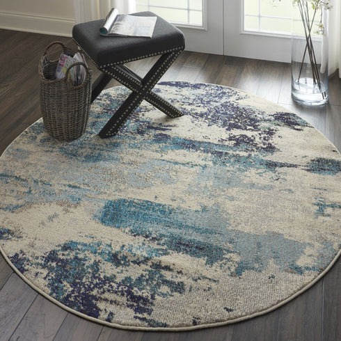 2' X 4' Ivory And Teal Blue Abstract Power Loom Non Skid Area Rug